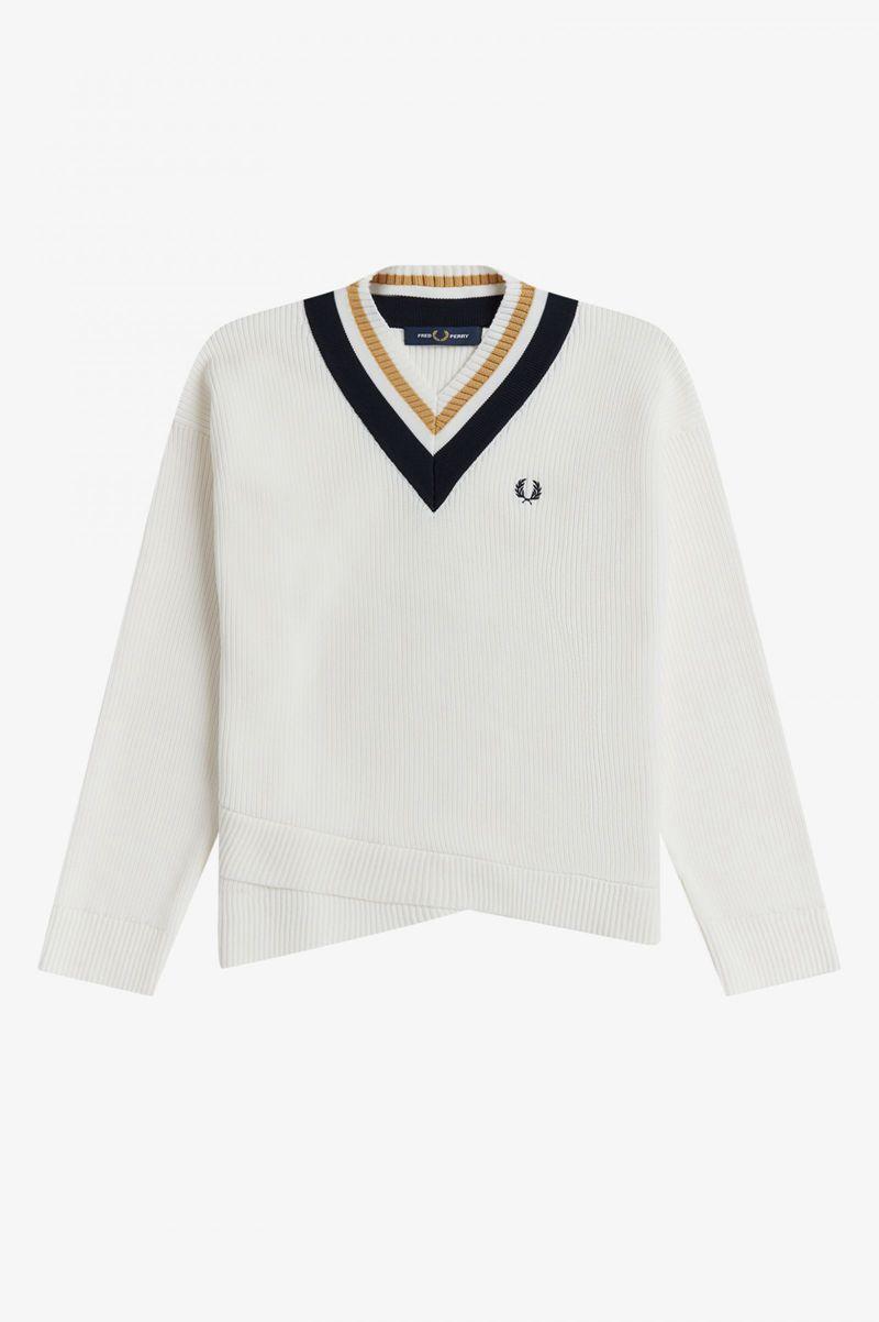 White Fred Perry Tipped V-Neck Jumper Women's Knitwear | PH 1937PJJQ